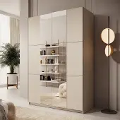 Meubella - Kledingkast Landon - Beige - 150 cm - Met spiegel