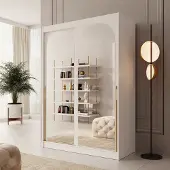 Meubella - Moniq - Kledingkast met schuifdeuren - Wit - 150x65x215 cm