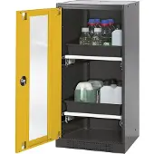 ASECOS Chemicaliënkast, vleugeldeur en glasplaat, 2 schuifladen, H 1105 mm, veiligheid: