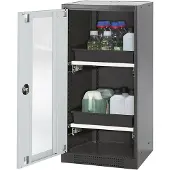 ASECOS Chemicaliënkast, vleugeldeur en glasplaat, 2 schuifladen, H 1105 mm, lichtgrijs