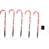 Luca Lighting Set van 5 kerst prikkabels rood met witte zuurstok incl. LED met timer IP44 - Melchior