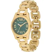 GUESS Analoog horloge 'VEDA' goud / donkergroen