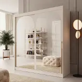 Meubella - Moniq - Kledingkast met schuifdeuren - Beige - 200x65x215cm