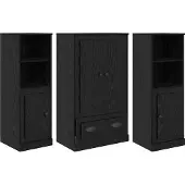 vidaXL Highboard 3 st Zwart Eiken 132 x 35,5 x 103,5 cm Bewerkt hout