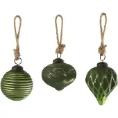 J-Line kerstbal Geoxideerd - glas - groen - small - 3 stuks