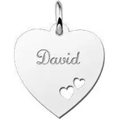 MOOYE ® - Collectie Zilveren graveerplaatje Hart met 2 hartjes ketting hanger