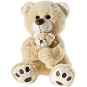 Heunec knuffelbeer met babybeer lichtbruin - pluche speelgoed 25cm.