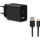 Ksix Wandlader + USB-A naar USB-C kabel, , zwart
