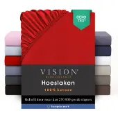 Vision Home VISION Hoeslaken - 100% katoen - 160x200 cm - Rood - Tweepersoonsbed - Oekotex gecertificeerd