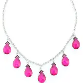Behave ketting - Fuchsia druppelvormige hangers - Nikkelvrij - Modeaccessoire