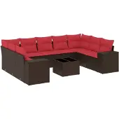 vidaXL 10-delige tuinbankset met kussens, bruin polyrotan