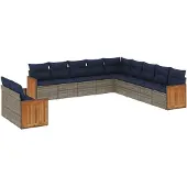 vidaXL 11-delige loungeset voor de tuin met kussens, grijs, kunststof vlechtwerk