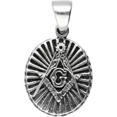 MOOYE ® - Collectie Zilveren Vrijmetselarij in ovaal bewerkt ketting hanger