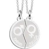 MOOYE ® - Collectie Zilveren graveerplaatje Man-Vrouw ketting hanger
