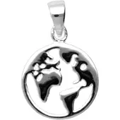 MOOYE ® - Collectie Zilveren De Aarde Wereld continent in ring kettinghanger