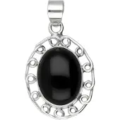 MOOYE ® - Collectie Zilveren Onyx ovaal in gekrulde rand kettinghanger