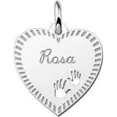 MOOYE ® - Collectie Zilveren graveerplaatje Hart met handjes en rand ketting hanger