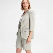 Smart & Joy Bi-materiaal Gestreepte Jas