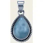 MOOYE ® - Collectie Zilveren Larimar edelsteen ovaal met parelrand kettinghanger