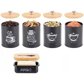 Elitehoff Set: 4 Voorraadpotten Koffie, Thee, Suiker, Zout + Boterdoos