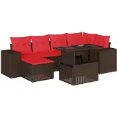 vidaXL 7-delige tuinbankset met kussens, bruin polyrotan