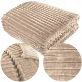 Cotton World Zachte Microvezel Plaid 200x220cm - Beige/Crème Gestreept