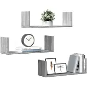 vidaXL Wandschappen 3 st 58x18x18 cm bewerkt hout grijs sonoma eiken
