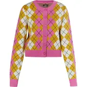 Mymo Gebreid vest 'Blonda' mosterd / pink / zwart / wit