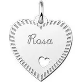 MOOYE ® - Collectie Zilveren graveerplaatje Hart met hartje en rand ketting hanger