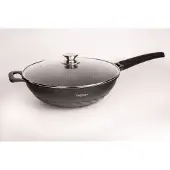 Cheffinger Wokpan met Steel - 32cm - Zwart - Aziatisch Koken - Oriental Cooking