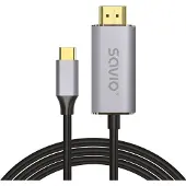 Savio USB-C naar HDMI 2.0B kabel, 2 meter, zilver/zwart, met vergulde connectoren, CL-171