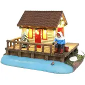 Santaville Lodge with Fisher with LED Polyresin 19cm