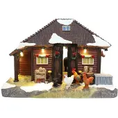 Santaville Pony Stable with Ponies And Chickens with LED Polyresin 20cm