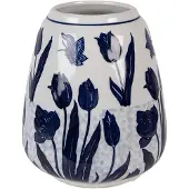 Clayre & Eef Vaas Ø 16x18 cm Wit Blauw Keramiek