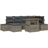 vidaXL Tuinbank Set 7 st Grijs Poly rattan