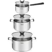 Tefal Opti'Space G7376S44, Pannenset, Roestvrij staal, Roestvrij staal, Roestvrij staal, Zwart, Glas