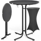 Casaria Statafel Grijs 110x80cm + statafelhoes Antraciet Ø80cm