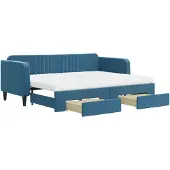 vidaXL Slaapbank met onderschuifbed en lades 80x200 cm fluweel blauw