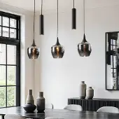 LumenXL 5-lichts hanglamp Eloi met drie rookglazen kappen en twee GU10 spots