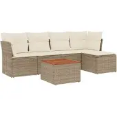 vidaXL 6-delige tuinmeubelset met kussens, beige, polyrotan