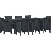 vidaXL Tuin Eettafel Set 9 st Antracietkleurig Polypropyleen