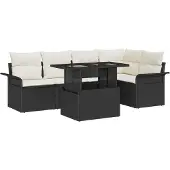 vidaXL Tuinbank Set 6 st Zwart poly rattan
