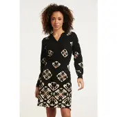 Smashed Lemon 24779 e gebreide jurk met grafische bloemenprint |