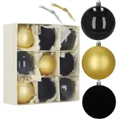 Springos Kerstballen | 9 Stuks | 8,5 cm | Goud/Zwart