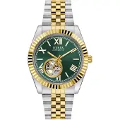 GUESS Analoog horloge 'CONNOISSEUR' goud / groen / zilver