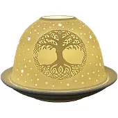 Clayre & Eef Waxinelichthouder Ø 12x8 cm Wit Porselein Levensboom Wit