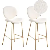 Beliani LUANA - Barstoel set van 2 - Wit/Lichtbruin - Bouclé