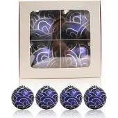 Springos Kerstballen Glas | 4 Stuks | Glas | Donkerblauw | Zilver | Ø 75 mm