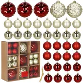 Springos Kerstballen | 37 Stuks | 7/13 cm | Rood | Goud | Parelmoer