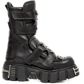 New rock Punk halfhoge zwarte leren laarzen-M-422-S1